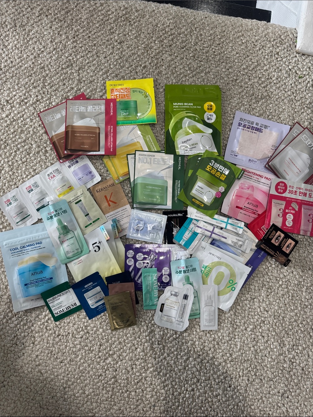Assorted Korean skincare samples
